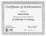Jeremi Peck Certificate